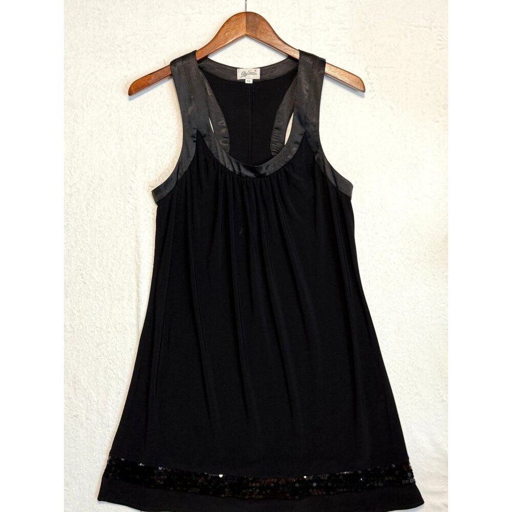 Oleg CassinI‎ Black Sleeveless Mini Dress Racer Back Sequin Hemline Size 10 Glam